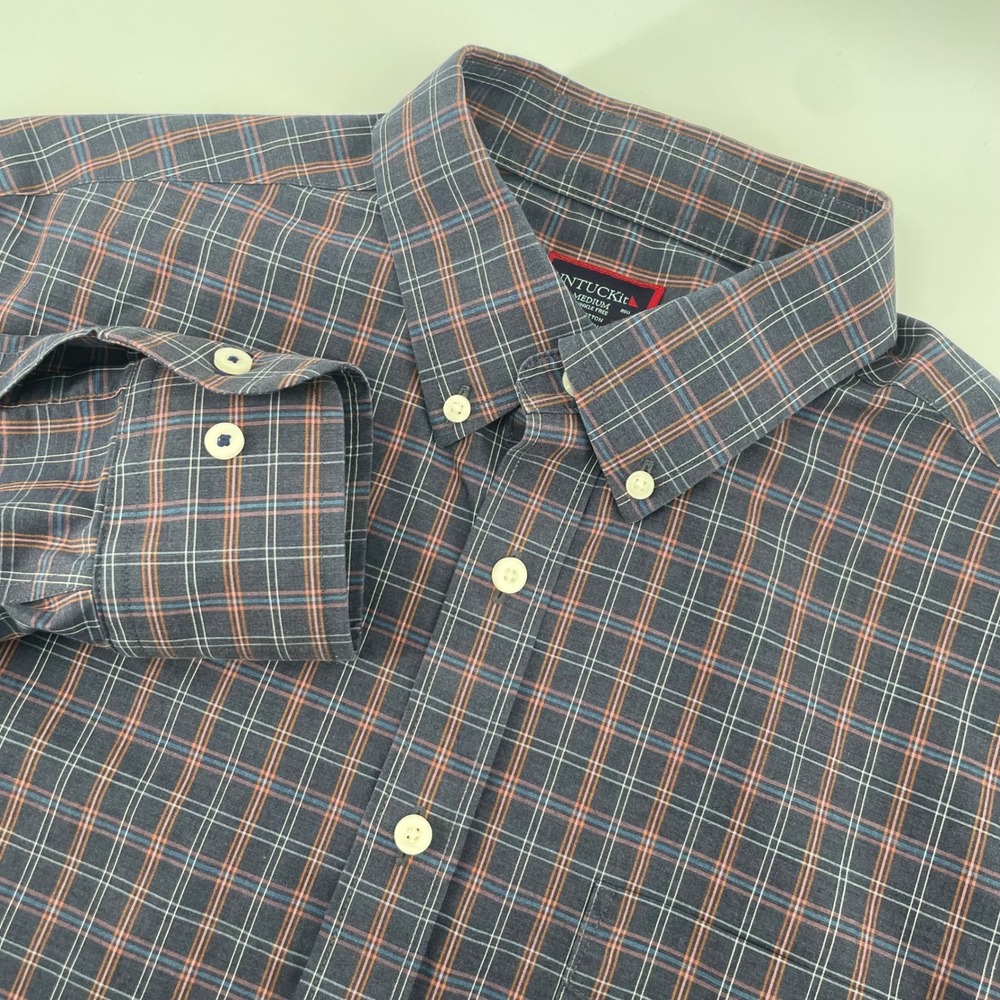 UNTUCKit Alder WF Shirt Mens Medium Dark Grey Plaid Wrinkle Free Button Down